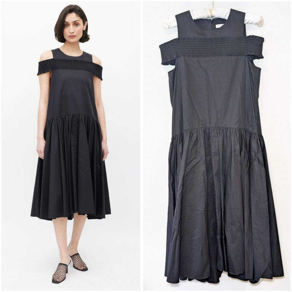 Tibi Eco Black Smocked Gathered Dress - Picture 16 of 16